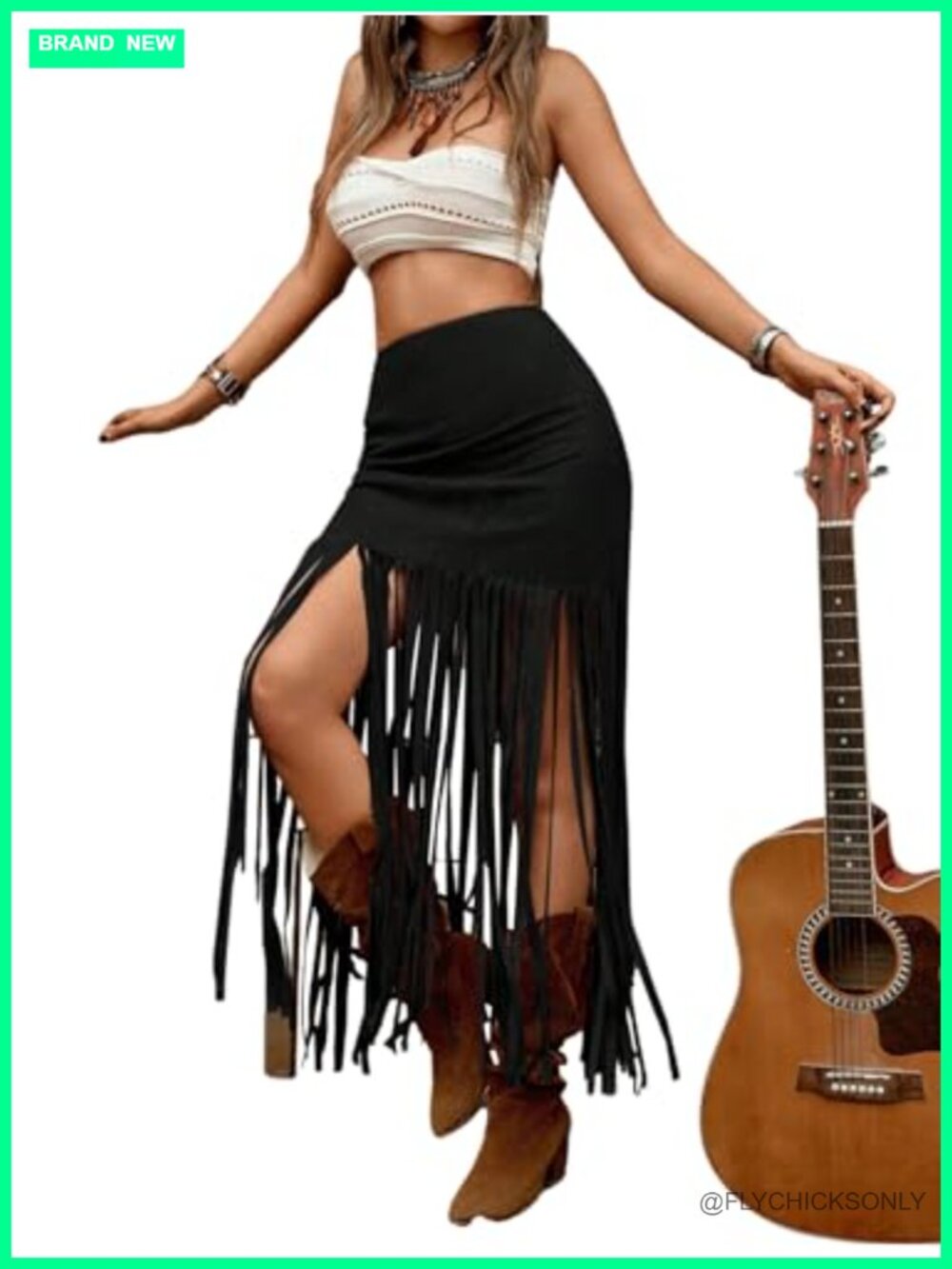 High Waisted Fringe Tassel Maxi Skirt Western Cowgirl Long